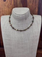 Handmade Green Turquoise & Copper Glass Seed 3mm Beaded Necklace 14"