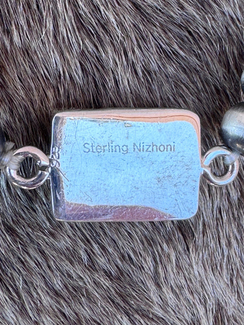 Handmade Sterling Silver Square Cotton Candy 6mm Beaded Stretch Bracelet with Signed Nizhoni