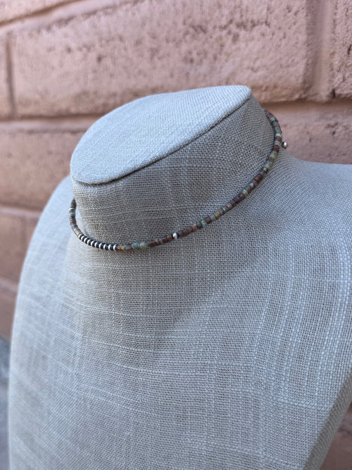 Handcrafted Turquoise & Sterling Silver Beaded Wrap Choker Necklace