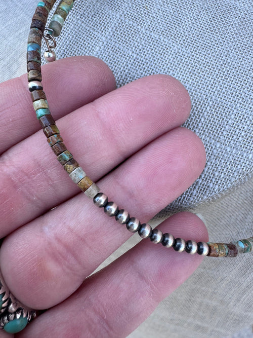 Handcrafted Turquoise & Sterling Silver Beaded Wrap Choker Necklace