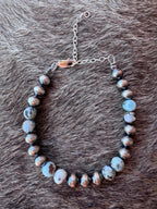 Handmade Larimar & Sterling Silver 6mm Beaded Bracelet 6"