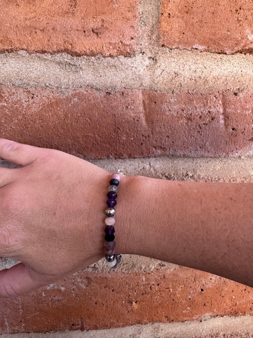 Handmade Mixed Gemstone & Sterling Silver 6mm Beaded Bracelet 6"