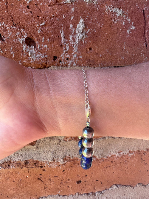 Handmade Lapis & Sterling Silver 8mm Beaded Bracelet 6.5"