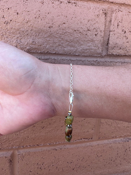 Handmade Polished Turquoise and Sterling Silver 4mm Beaded Bracelet 6"