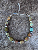 Handmade Polished Turquoise and Sterling Silver 4mm Beaded Bracelet 6"