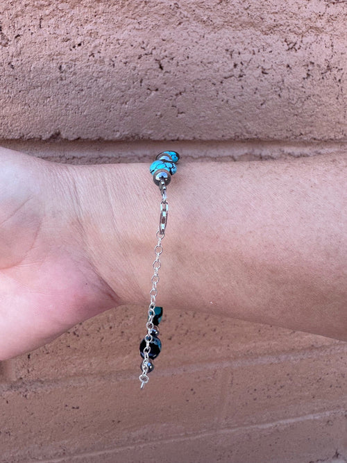 Handmade Turquoise and Sterling Silver 5mm Beaded Bracelet 6"