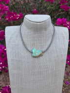 Handmade Sterling Silver & Flat Turquoise 3mm Beaded Necklace 16"