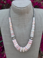 Handmade Graduated Pink Conch & Sterling Silver Beaded Statement Necklace 22"