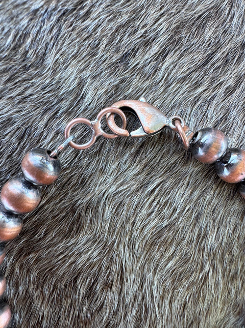 Handcrafted Copper 7mm Beaded Bracelet 7.5"
