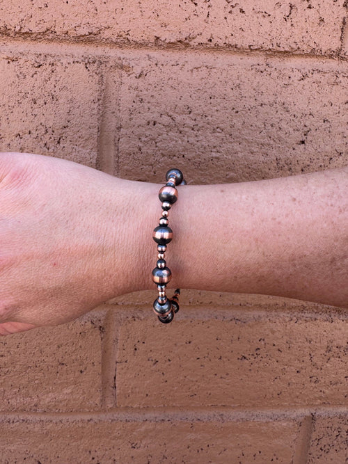 Handcrafted Copper 3-8mm Beaded Bracelet 7.5"