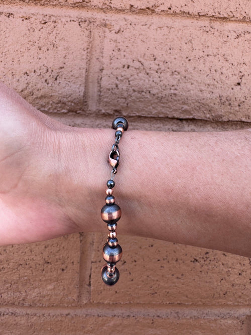 Handcrafted Copper 3-8mm Beaded Bracelet 7.5"