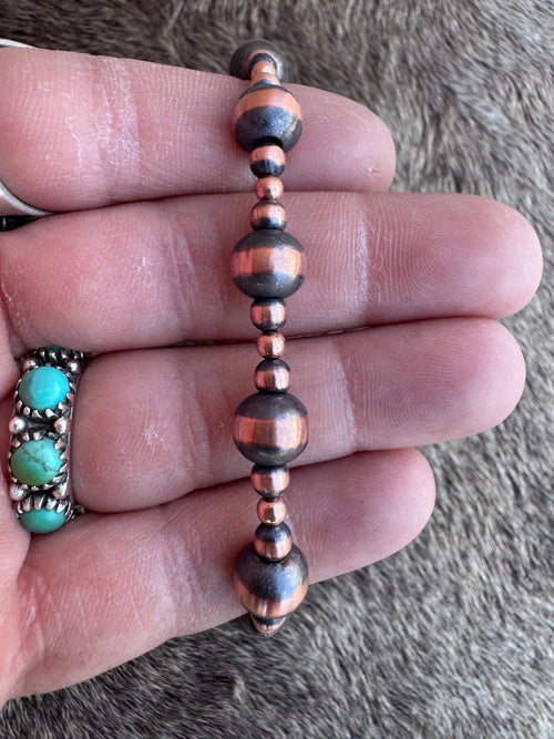 Handcrafted Copper 3-8mm Beaded Bracelet 7.5"