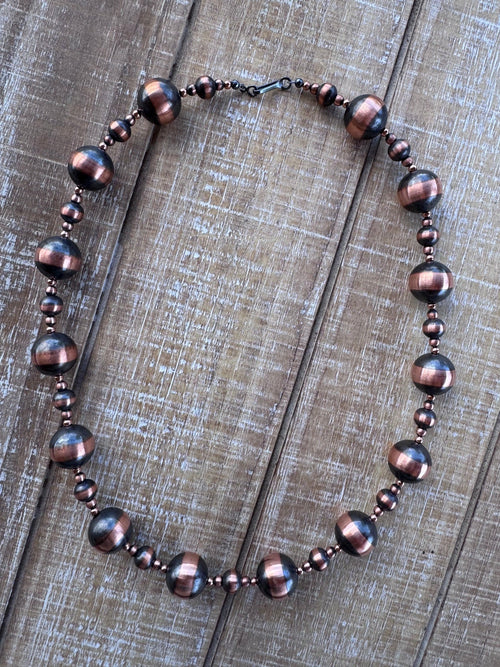 Handcrafted Copper 3-16mm Beaded Necklace