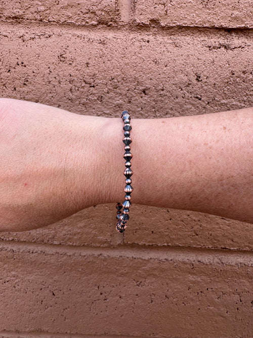 Handcrafted Copper 3mm Patterned Beaded Bracelet 7.5"