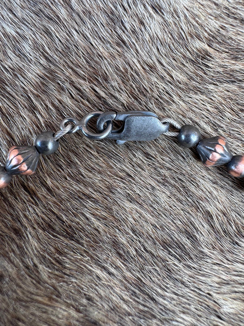 Handcrafted Copper 3mm Patterned Beaded Bracelet 7.5"