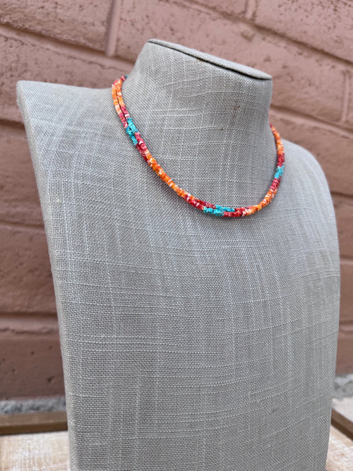 Handcrafted Turquoise & Spiny Oyster 16” Beaded Necklace