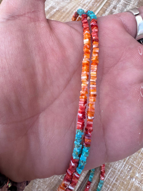 Handcrafted Turquoise & Spiny Oyster 16” Beaded Necklace