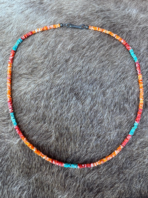 Handcrafted Turquoise & Spiny Oyster 16” Beaded Necklace