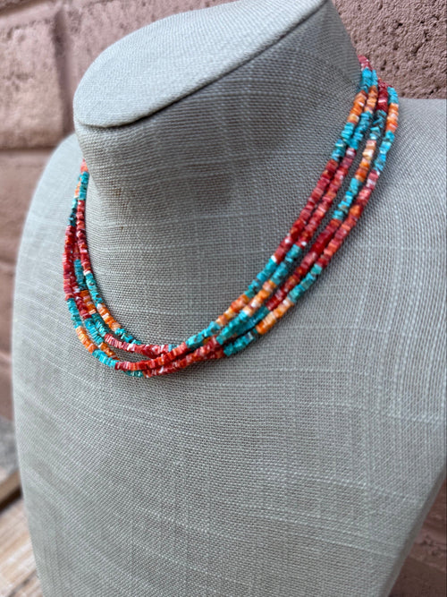 Handcrafted Turquoise & Spiny Oyster 16” Beaded Necklace