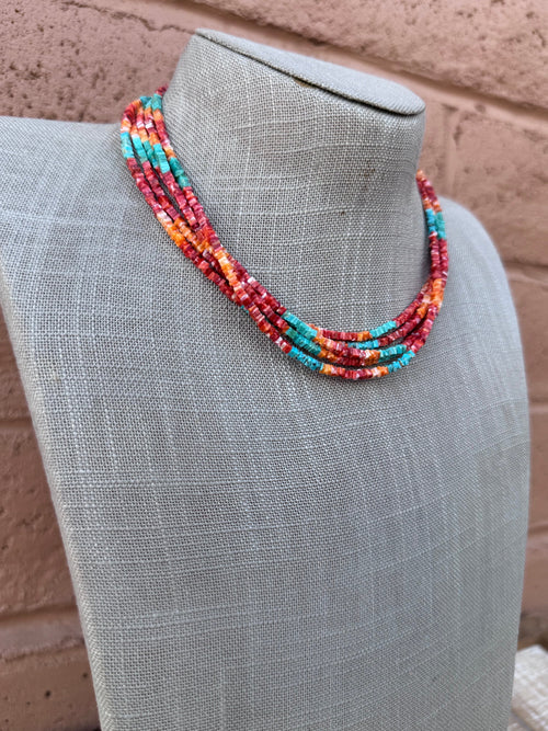Handcrafted Turquoise & Spiny Oyster 16” Beaded Necklace