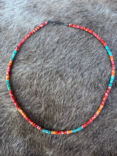 Handcrafted Turquoise & Spiny Oyster 16” Beaded Necklace