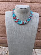 Handcrafted Turquoise & Spiny Oyster 16” Beaded Necklace