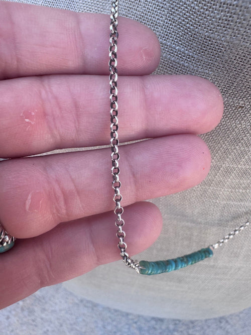 Handmade Sterling Silver & Hubei Turquoise Beaded Chain Necklace 18" by Roaming Buffalo