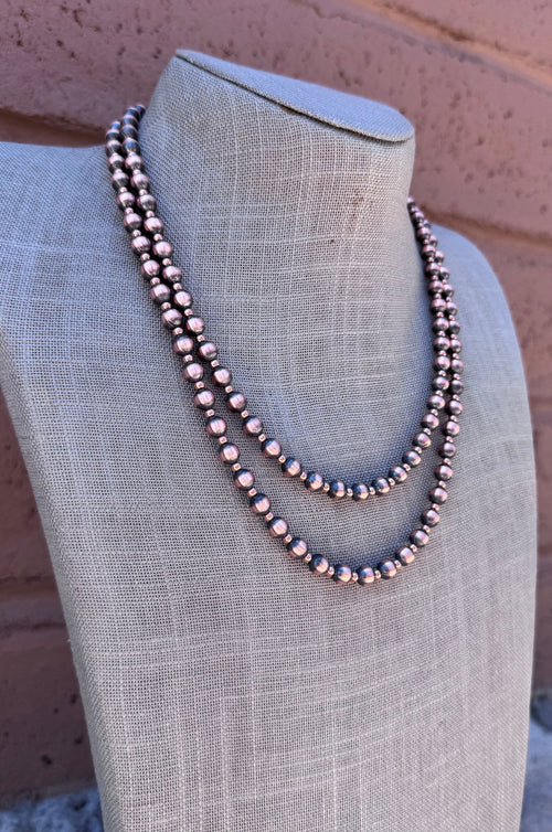 Handcrafted Patterned Copper 3&6mm Beaded Necklace