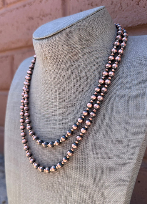 Handcrafted Patterned Copper 3&6mm Beaded Necklace