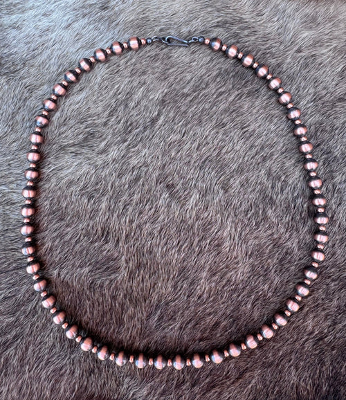 Handcrafted Patterned Copper 3&6mm Beaded Necklace