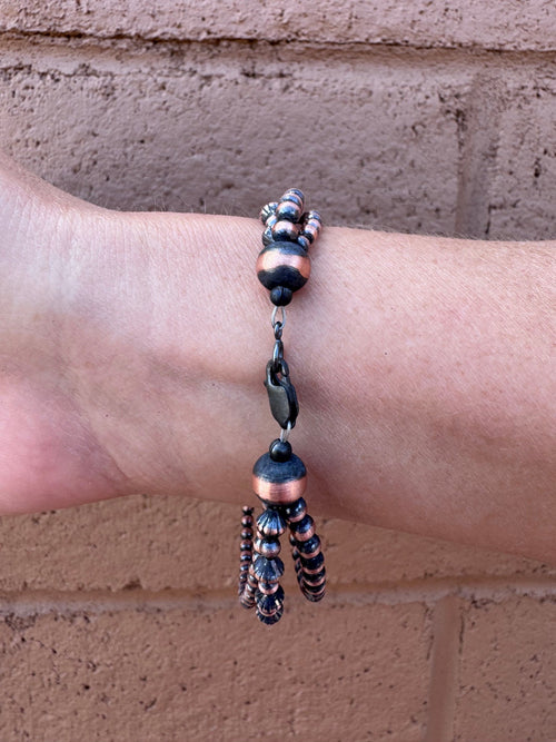 Handcrafted Copper Triple Strand 3-4mm Beaded Bracelet 7.5"