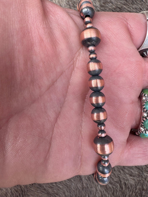 Handcrafted Copper 3-8mm Beaded Bracelet 8"