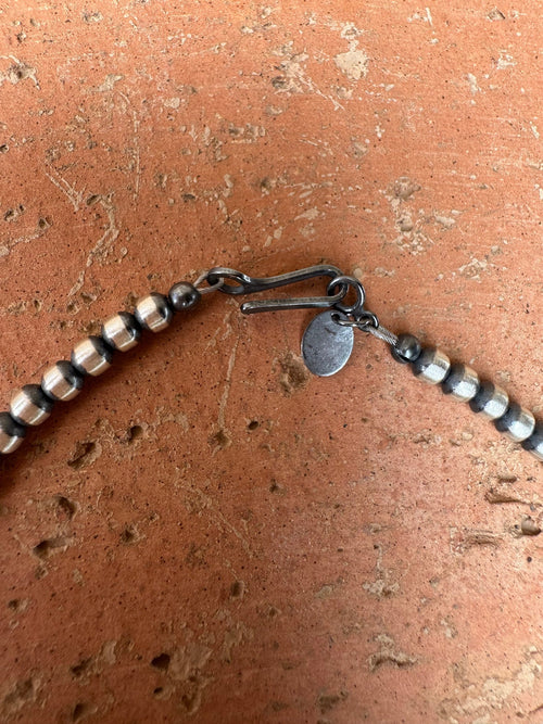 Handcrafted Kingman Turquoise & Sterling Silver Heart 4mm Beaded Necklace