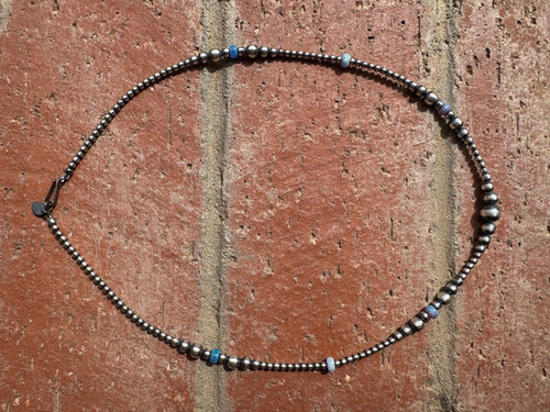 Handcrafted Blue Opal & Sterling Silver Beaded 3-6mm Necklace 20"