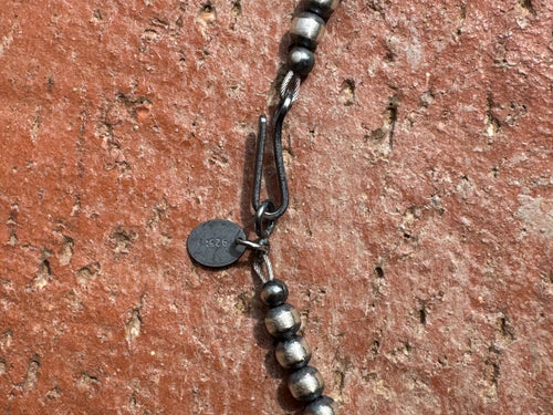 Handcrafted Kingman Turquoise & Sterling Silver 4mm Beaded Necklace 20"