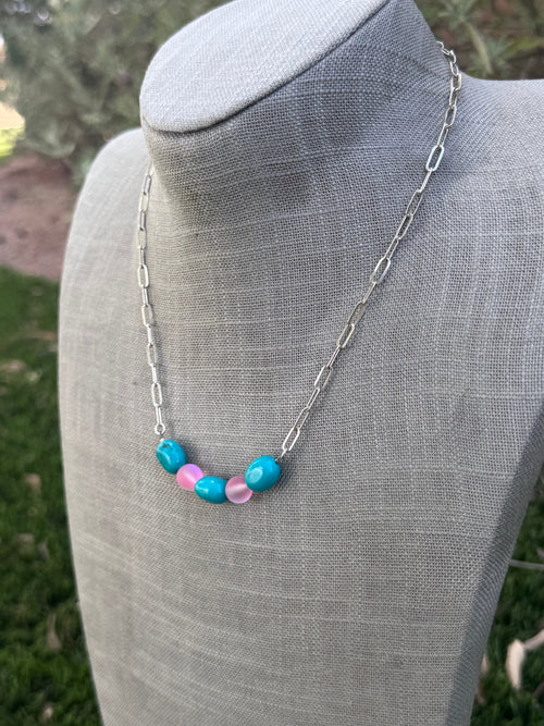 Handmade Sterling Silver Lone Mountain And Pink Beaded Necklace by Roaming Buffalo