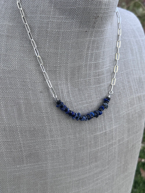 Handmade Sterling Silver Lapis And Black Onyx Beaded Necklace by Roaming Buffalo