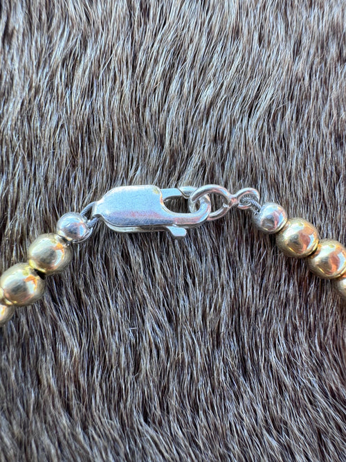 Handcrafted Cle’vara Turquoise, Gold & Sterling Silver 4mm Beaded Bracelet 7.5"
