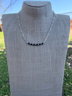 Handmade Sterling Silver Pearl & Black Onyx 4mm Beaded Necklace by Roaming Buffalo 17.5"