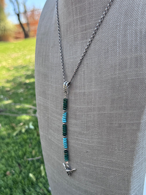Handmade Sterling Silver Lone Mountain, Hubei, & Pearl Beaded Necklace by Roaming Buffalo
