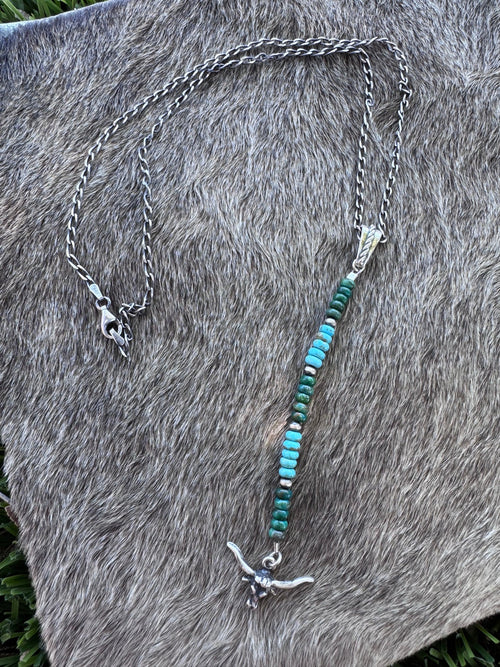 Handmade Sterling Silver Lone Mountain, Hubei, & Pearl Beaded Necklace by Roaming Buffalo