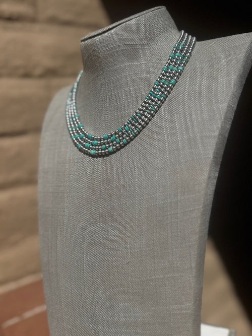 Handcrafted Kingman Turquoise & Sterling Silver 4mm Beaded Necklace