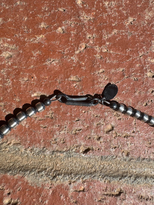 Handcrafted Kingman Turquoise & Sterling Silver 4mm Beaded Necklace