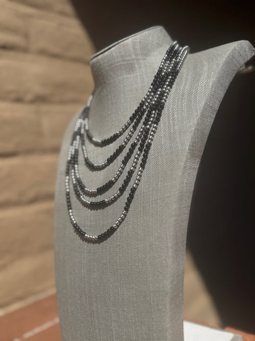 Handcrafted Pearl Sterling Silver & Black Onyx Beaded 4mm Necklace