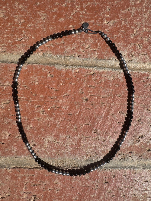 Handcrafted Pearl Sterling Silver & Black Onyx Beaded 4mm Necklace