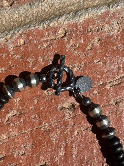 Handcrafted Onyx & Sterling Silver Pearl Beaded 5-6mm Bracelet