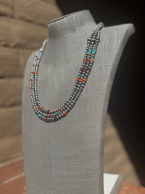 Sterling Silver & Multi Stone Beaded 4-6mm Necklace 24"