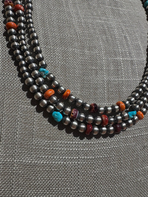 Sterling Silver & Multi Stone Beaded 4-6mm Necklace 24"