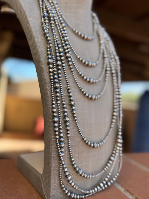 Handcrafted Sterling Silver Pearl Beaded 3-8mm Necklace