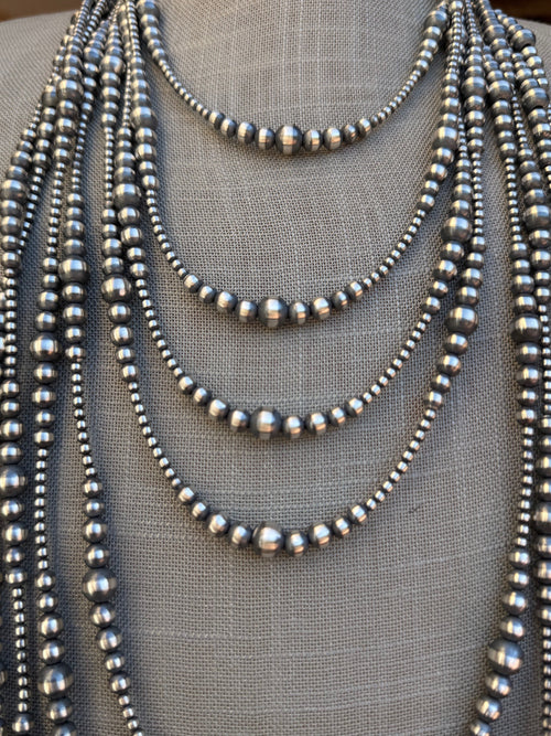 Handcrafted Sterling Silver Pearl Beaded 3-8mm Necklace